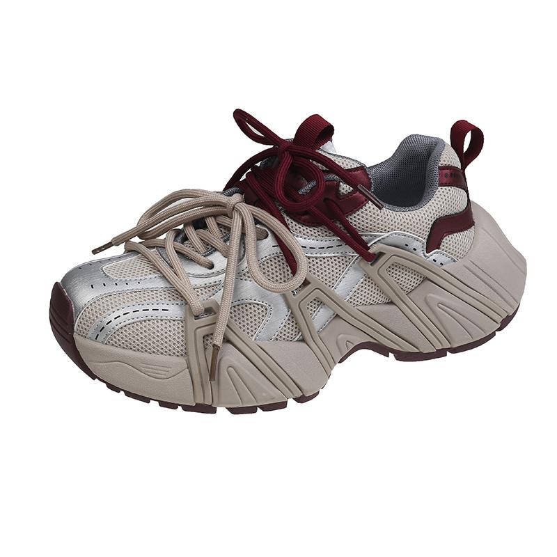 2024 Mode Dad Shoes Atmungsaktiv Neu Dicke Sohle Bequeme Sneaker Schnürschuhe Freizeitschuhe Damen Outdoor-Sneaker Frühling Herbst