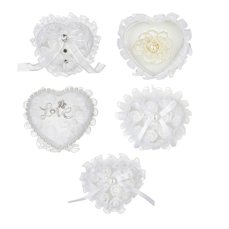 Wedding Rings Presentation Box With Lace and Heart Shape Design Rings Display Holder Case with Pillow for Formal Occasion