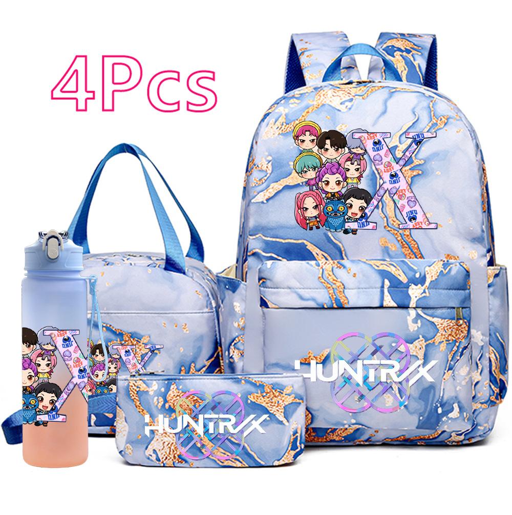4Pcs/set K-Pop Printed Backpack Handbag Pencil Case 750Ml Water Bottler for Teenager Boy Girl Schoolbag Student Kid Gift Large Capacity Bookbag