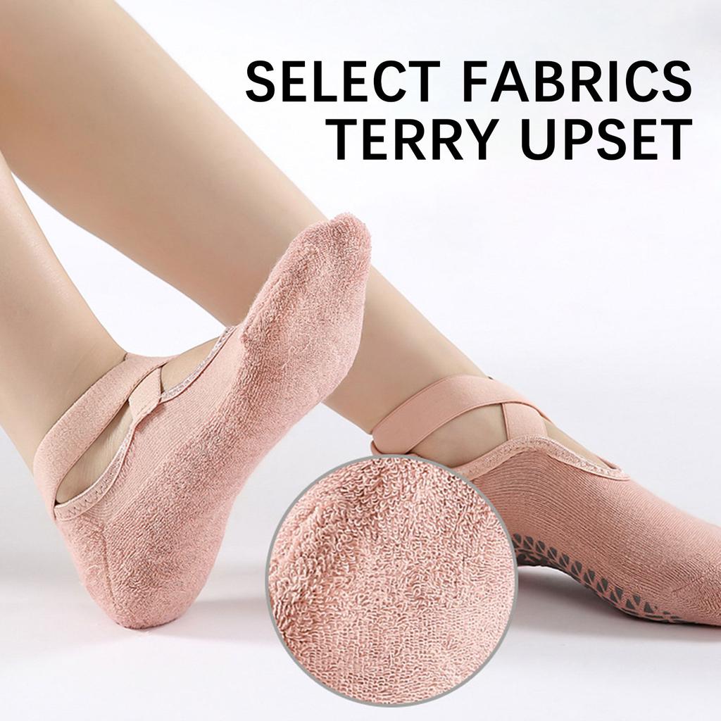 3 Pairs Bandage Yoga Socks For Women Pilates Ballet Dance Cotton Socks Non-Slip Sport Sock Gym Workout Slipper Running Grip Sock