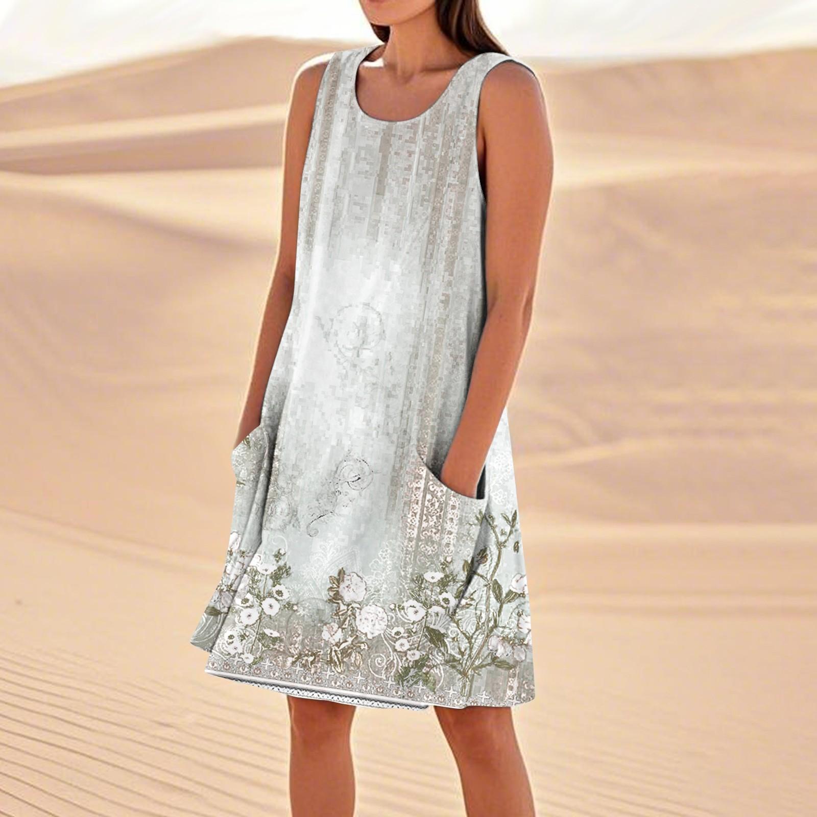 

Летние платья для женщин, свободные пляжные повседневные сарафаны без рукавов с карманами, платье-майка S