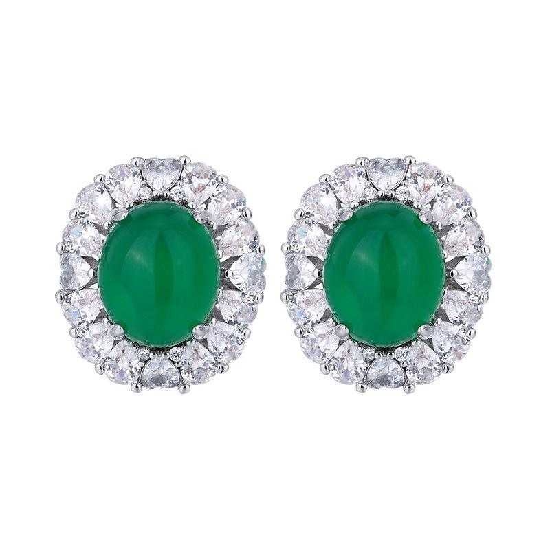 Jewelry Copper Bottom Gold-Plated Ice Seed Fluorescent Denier Chalcedony Luxury Set Stone 18 * 25-13 * 18