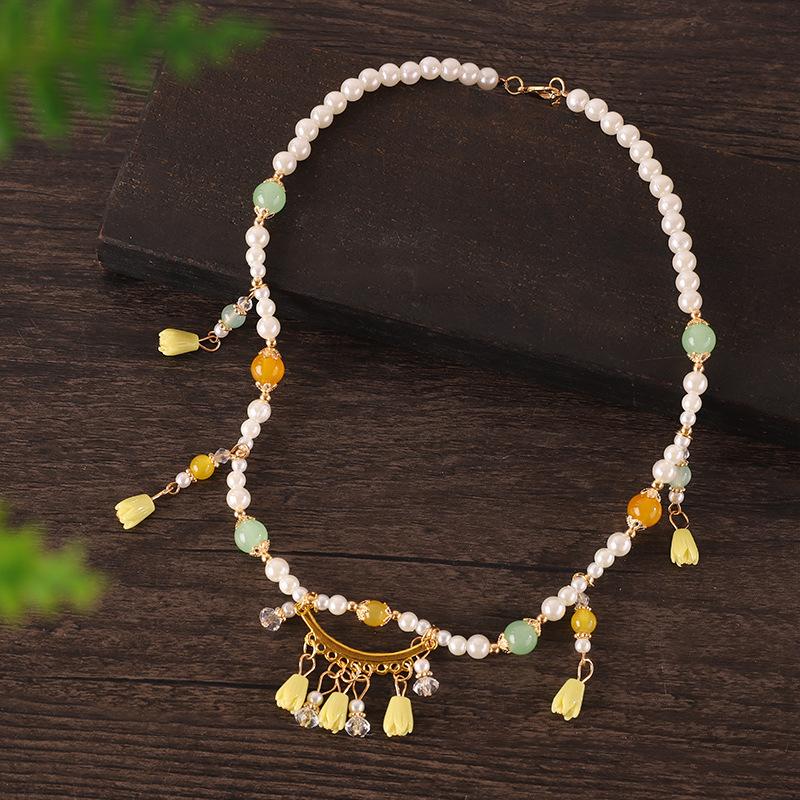 Chinese Style Simulation Pearl Necklace Hanfu Long Chain Jewelry Accessory