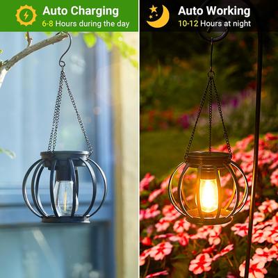 Vintage Solar Laterne Außen Solar Hängelaternen Lichter mit Haken Warmweiß Wasserdichte Solarleuchten für Terrasse Garten Veranda