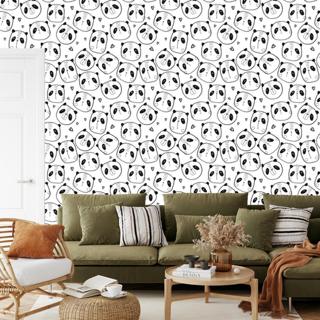 Panda Wallpaper with Hearts for Living Room and Bedroom 50x1000