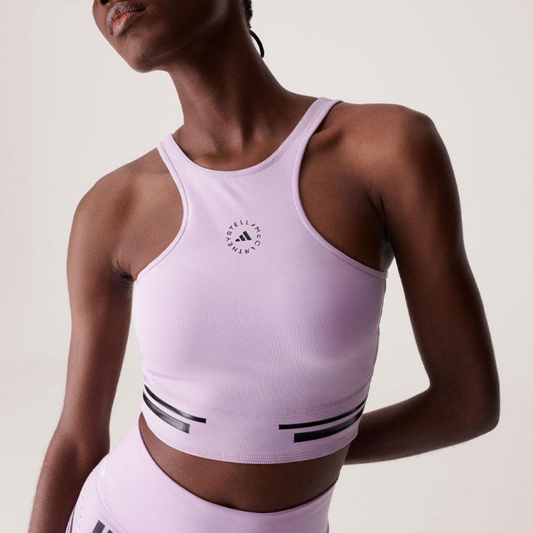 Adidas X Stella Mccartney Stella Mccartney Trupace Běžecký Crop Top s Patchworkem s Logem Písmen Dámské Topy Růžová Fialová IP9142