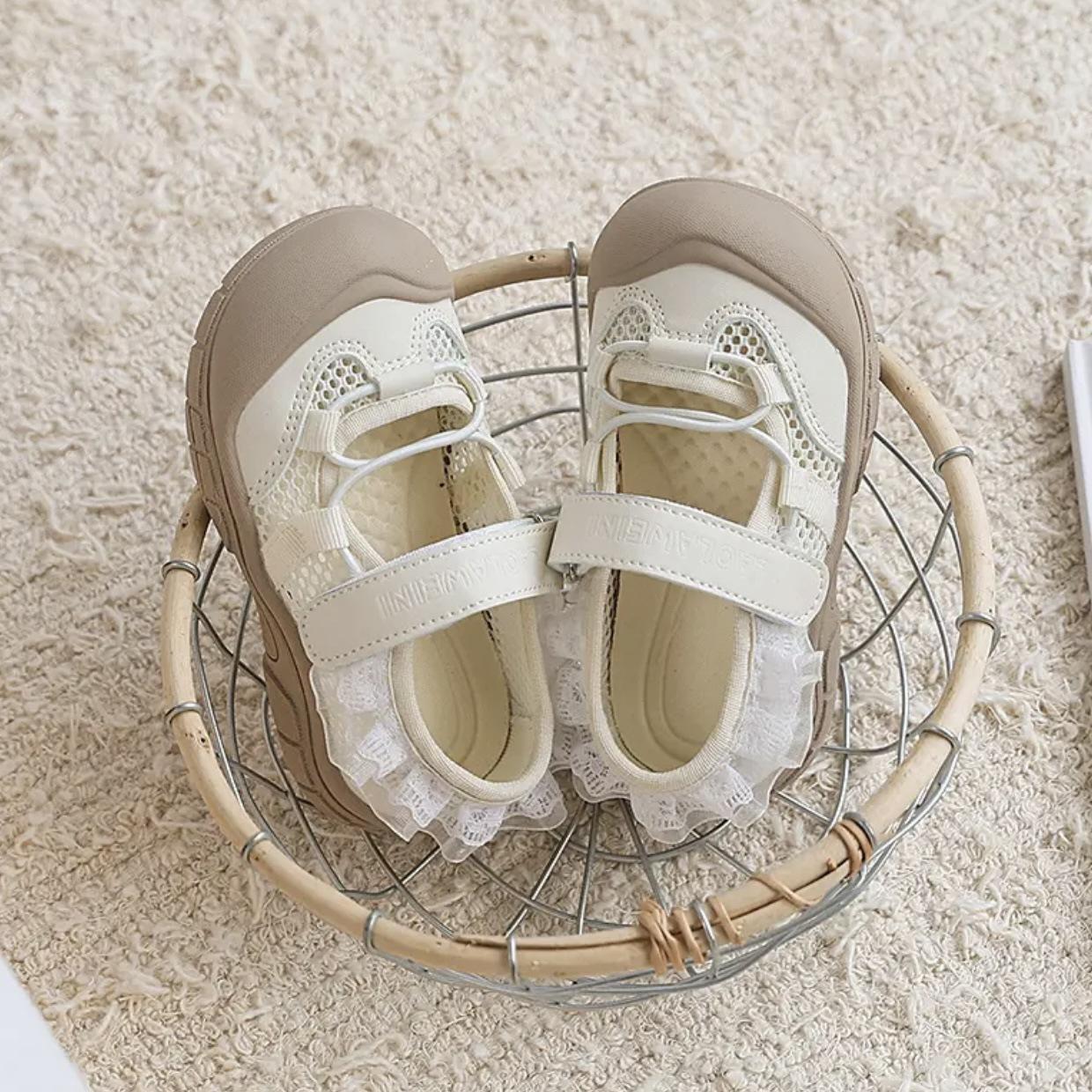 

Спортивные сандалии в балетном стиле для девочек, детская сетчатая обувь, функциональная обувь на шнуровке, модные туфли Мэри Джейн 32 бежевый