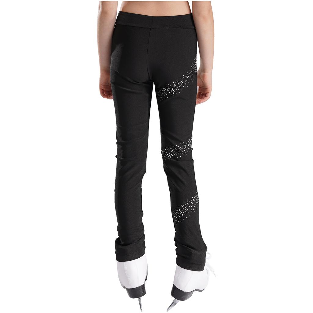 Unisex copii patinaj artistic strasuri decor pantaloni patinaj pe gheață jambiere antrenament antrenament