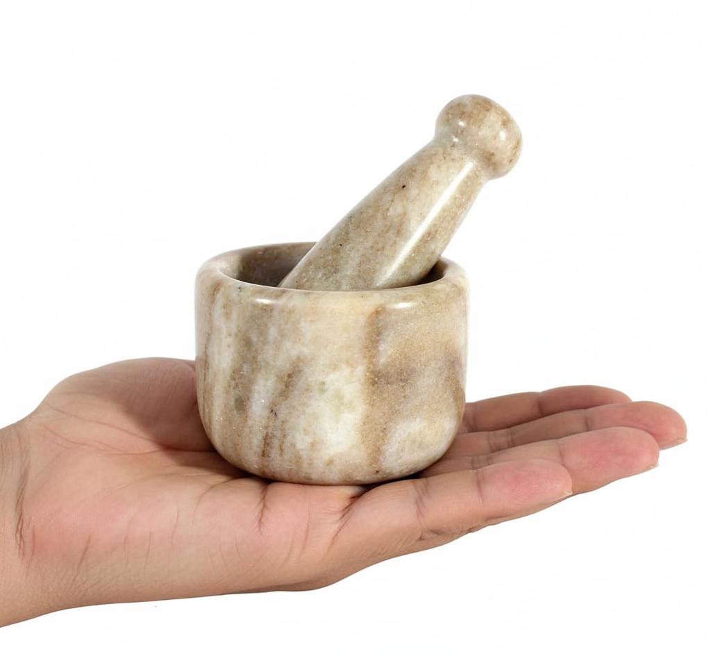 KLEO Stone Mortar & Pestle (Extra Small) Ginger and Medicinal Tablet Grinder Masher - (3-inch) (Brown)