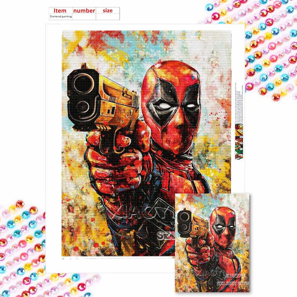5D DIY Diamond Art Painting Kits for Adults, Deadpool Full Round Crystal Diamond Kits for Beginner for Home Wall Decorate