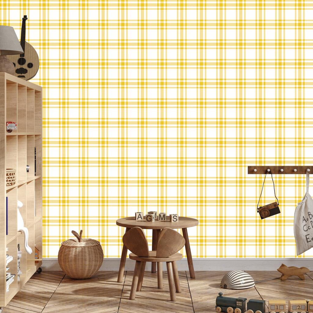 Yellow Cream Checkered Wallpaper for Living Room and Bedroom 50x1000