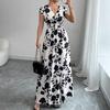 Nuovo Vestito Estivo Stampato a Maniche Corte con Scollo a V Cintura in Vita Linea ad A Vestiti da Festa Casual Elegante Dolce Vestito Lungo Losoe Abbigliamento Casual da Donna