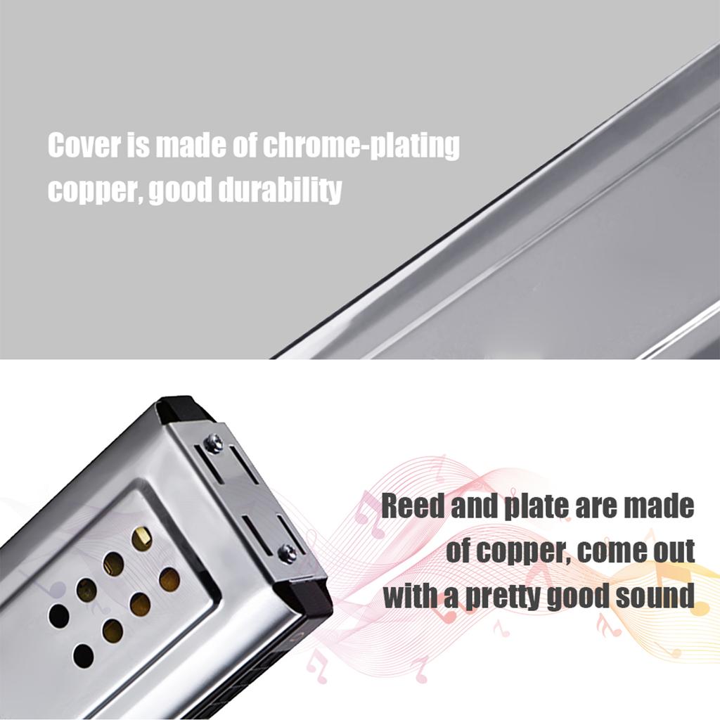 2 In 1 Tremolo Harmonica Mouth Organ Dural Key of C&G 24 Double Holes with 48 Reeds Free Reed Wind Instrument with