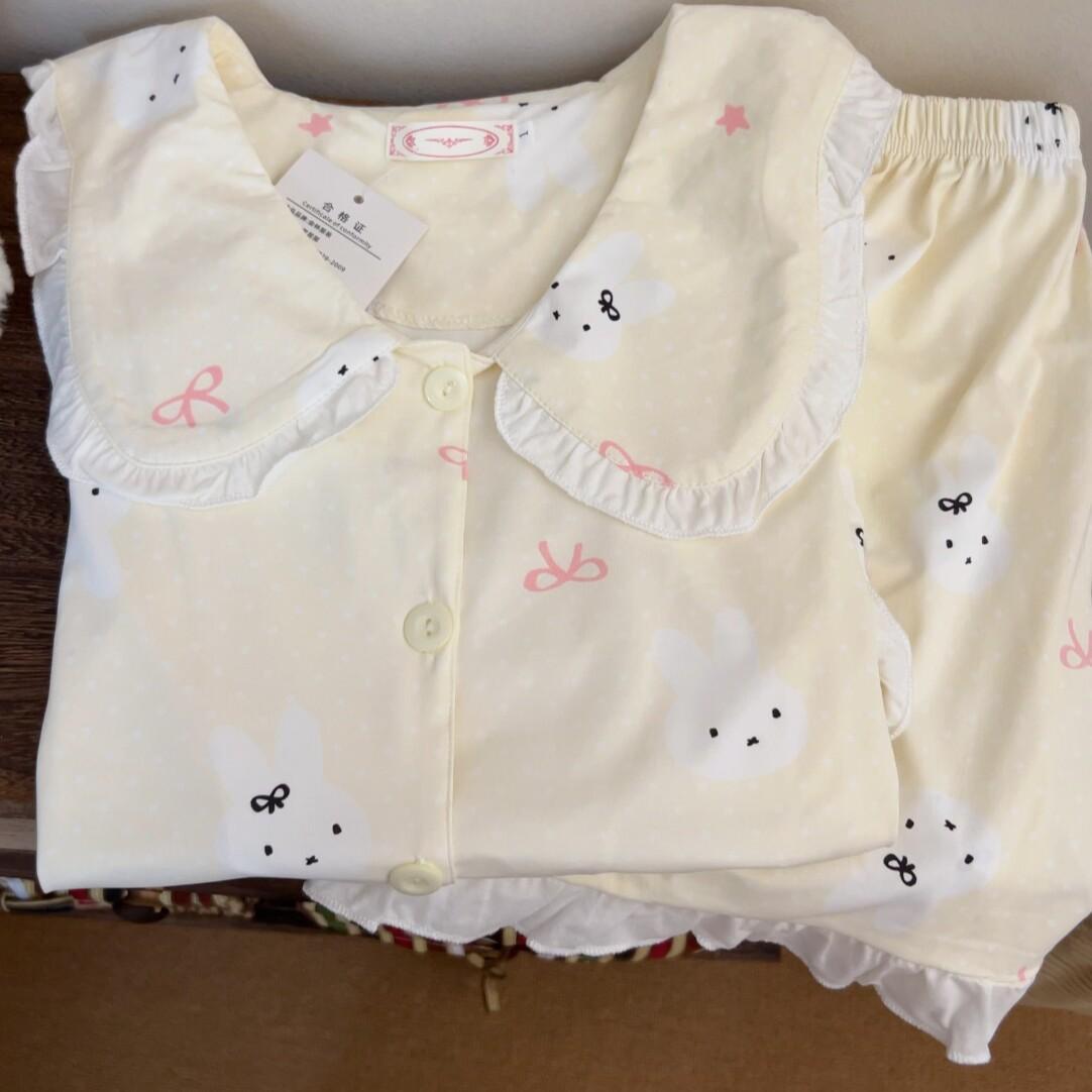 

Internet celebrity new polka dot puppy pajamas women s summer cardigan short-sleeved shorts two-piece casual lazy style loungewear XXL