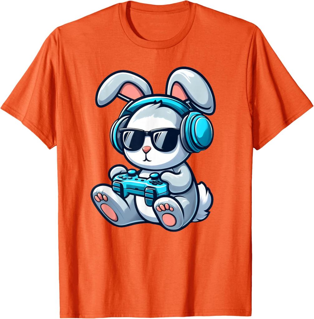 Gamer Bunny Rabbit Playing Video Games Graphic T-Shirt for Easter and Gaming Fans for Teens