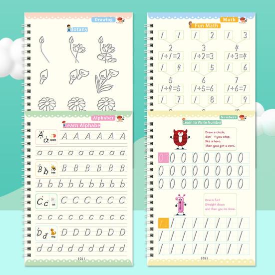 Grooved Copybook Kids Math Drawing Practice Book Handwriting Workbook Kit Number Letter Tracing Copybook for Preschoolers Neat Writing
