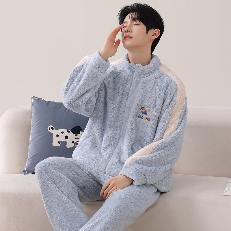 Coral Fleece Couple Pajamas Autumn And Winter Thickened Fleece Warm Flannel Men'S And Women'S Cute Loungewear