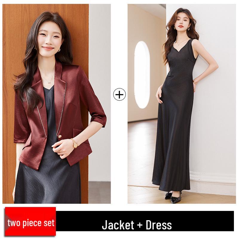 Women's Petite Acetate Satin Blazer & Dress Set - Spring 2026 Collection