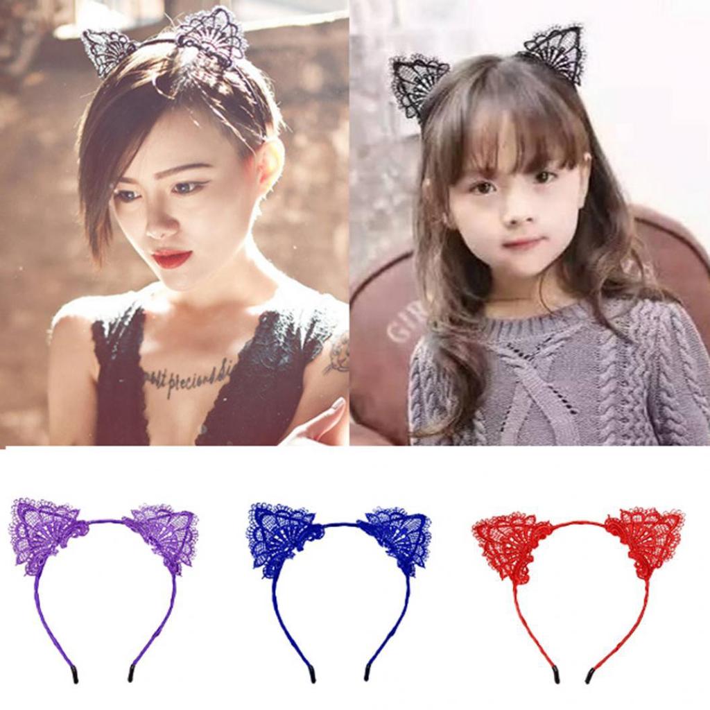 Flickor Barn Söta Svarta Kattöron Huvudbonad Fest Spets Hår Huvudband Hårband