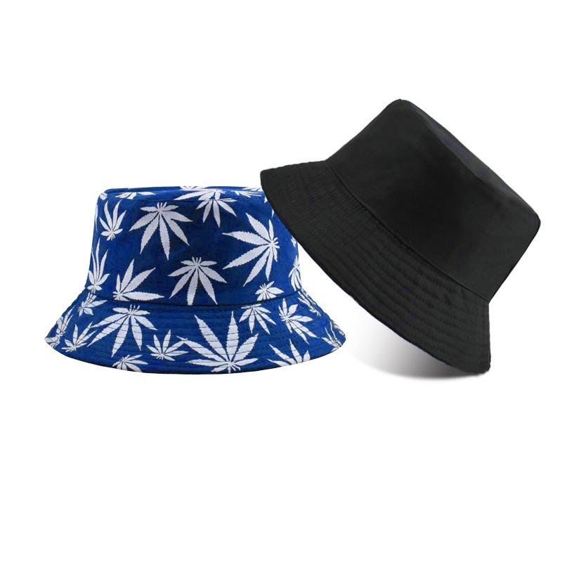 Retro style fashionable printed maple leaf fisherman hat, outdoor travel sun hat, double-sided basin hat that can be worn