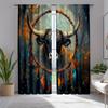 2pcs Highland Cow Dreamcatcher Curtains - Boho Chic Feather Design   Semi-Transparent Polyester Drapes with Vibrant Autumnal Fore