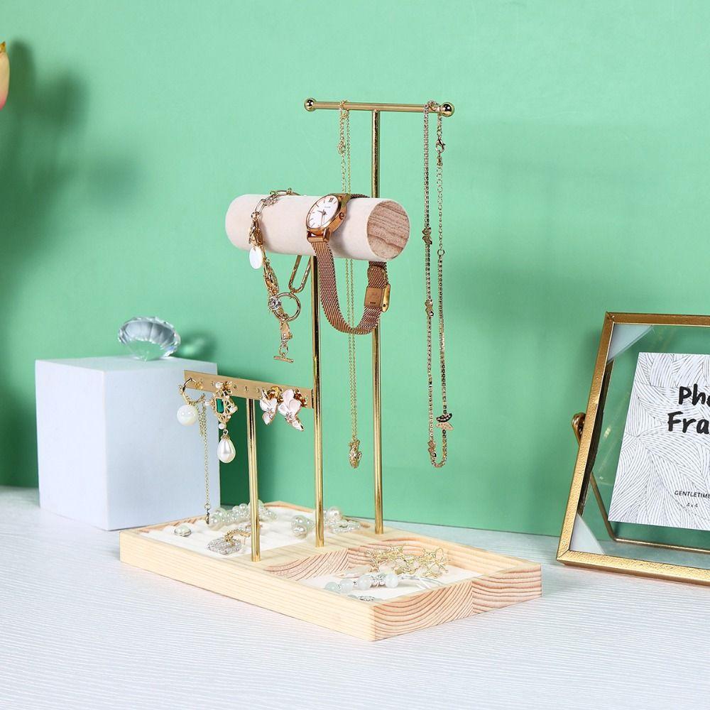 Simple Wood Necklace Holder Organizer Sectioned Design Jewelry Display Stand Retail Display