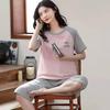 Women's Summer Korean Cartoon Pajama Set - Short-Sleeved Top with Seven-Point Pants