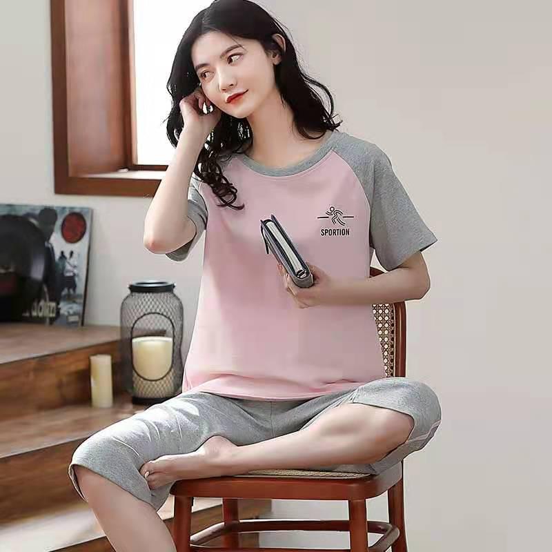 Women's Summer Korean Cartoon Pajama Set - Short-Sleeved Top with Seven-Point Pants