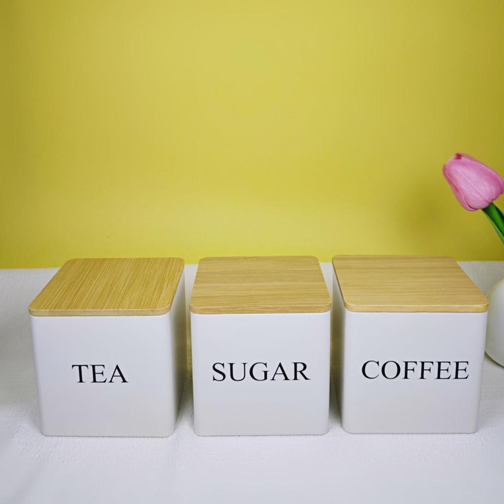 Elegant Bamboo & Wood Lid Tea Caddy, Tinplate Storage Box, Moisture-Proof Sealed Jar for Coffee Beans & Candy.