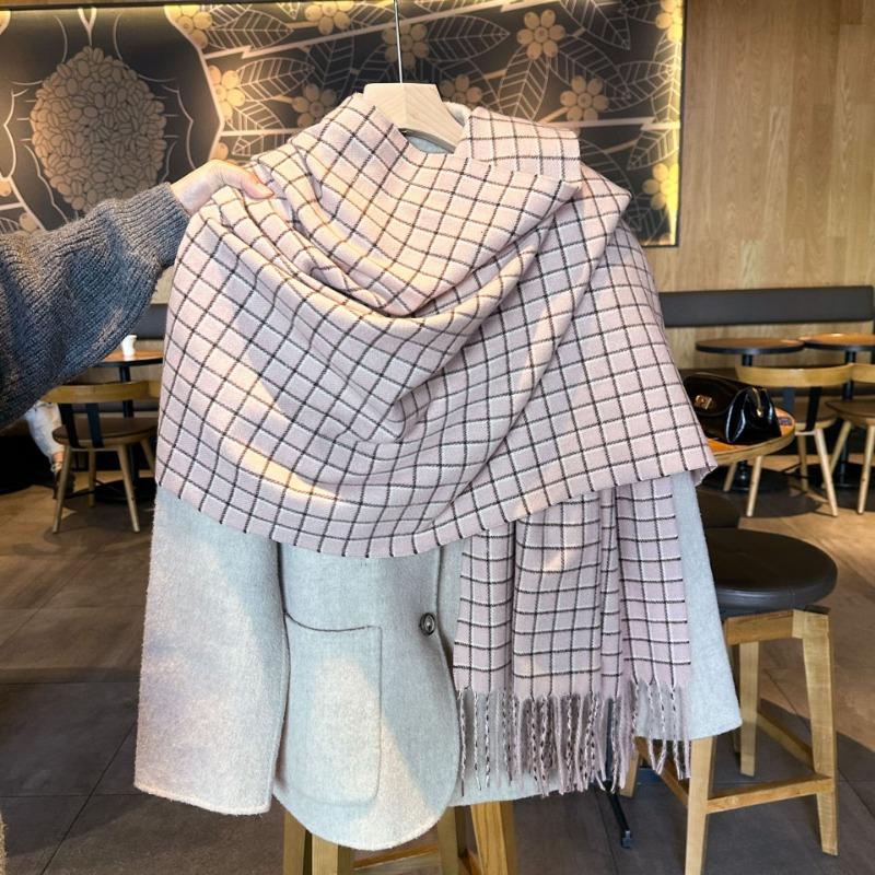 

Красный клетчатый шарф осень и зима утолщенный теплый парный шарф новая ретро шаль 65-180CM розовый