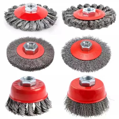 Disc Grinder Wire Brush, Brass Brush, Rust Removal, Cup Wire Brush Attachment, M14 Nut, Hex Shank, Rust Removal, Paint Stripping, Outer Diameter 75mm,