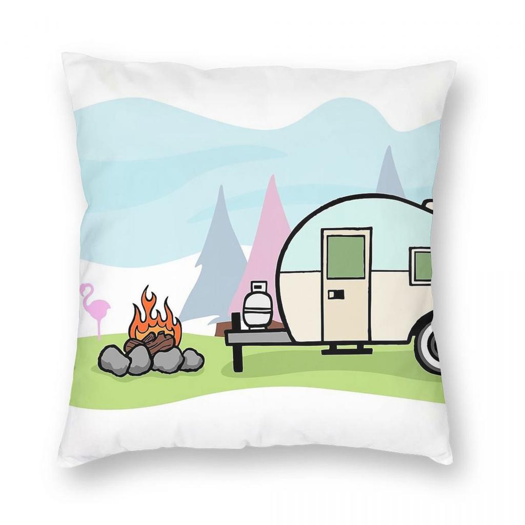 Retro Camper Campfire Grill Square Pillowcase Polyester Linen Velvet Pattern Decor Throw Pillow Case Sofa Cushion Cover 45X45