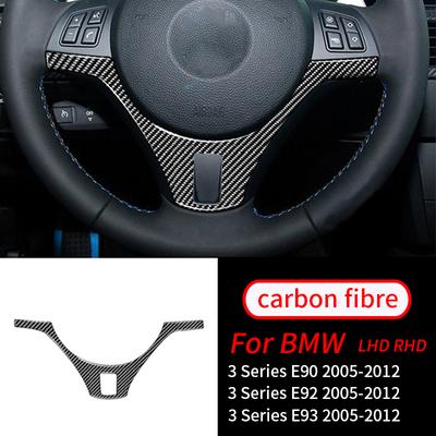For BMW E90 E92 E93 3 Series 2005-2012 Real Carbon Fiber Steering Wheel Decoration Cover Car Stickers Car Interior Styling