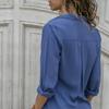 Women Sexy Buttons V Neck Solid Color Shirt Casual Autumn Long Sleeve Blouse