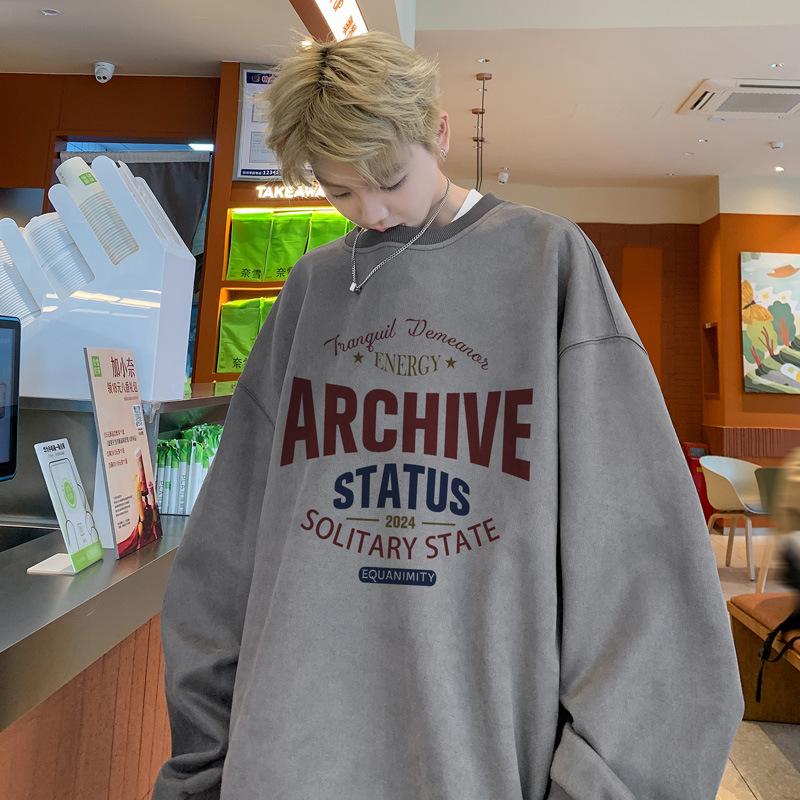 Замшевая толстовка мужская весна и осень плотная свободная большая нижняя одежда большого — фото 4