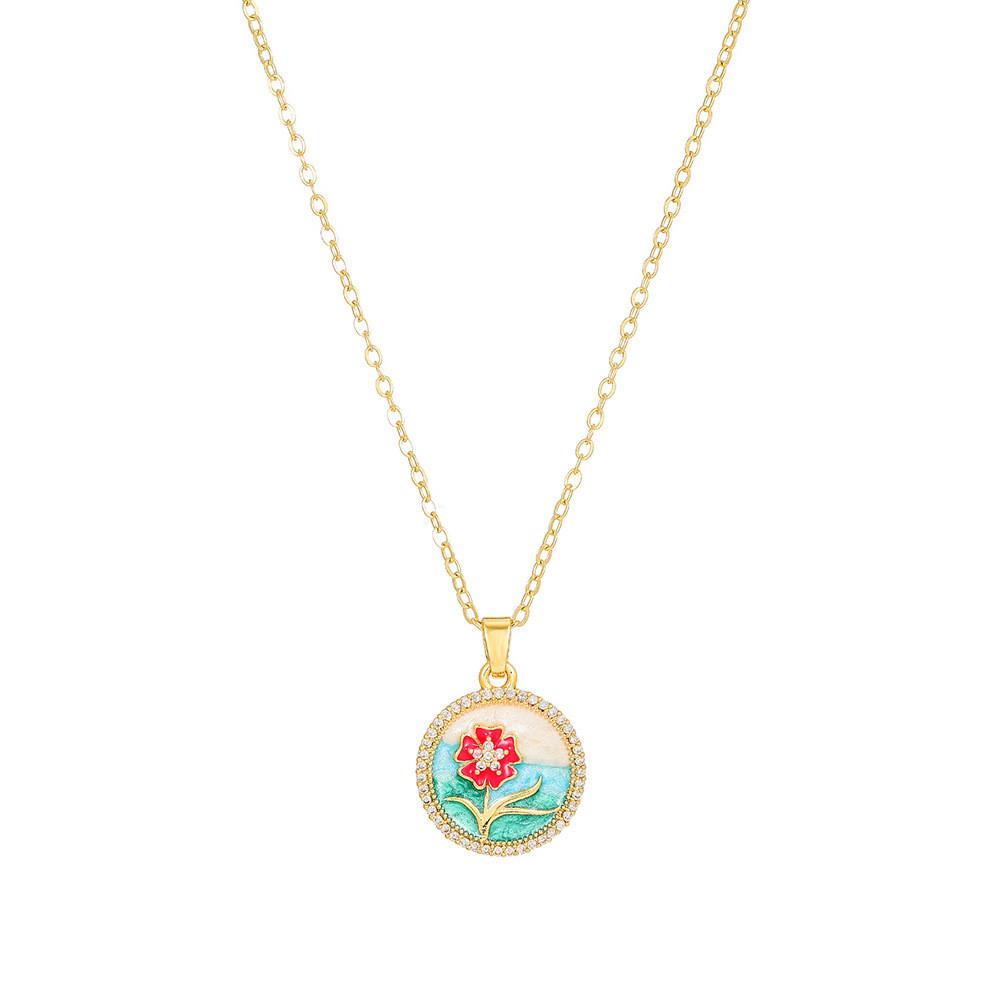 Koperen Bloemenketting Met Zirkonia Steen Meerlaags Ontwerp Voor Casual Of Formeel Gebruik