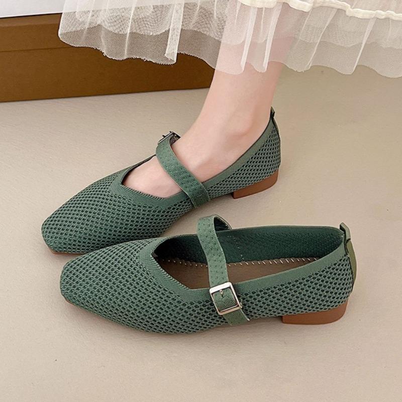 Fashion Weave Mesh Flats Shoes for Women 2025 New Breathable Comfort Shoes Autumn Running Buckle Sneaker Casual Soft Chaussures Femme