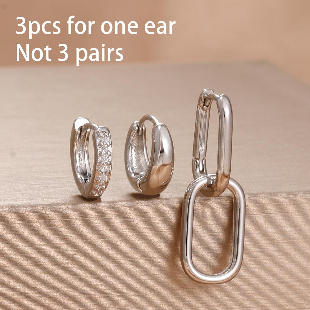 3 Pieces Stainless Steel Hoop Earrings Set For Women Crystal Zircon Huggie Flower Water Drop Trendy Earring Piercing Jewelry