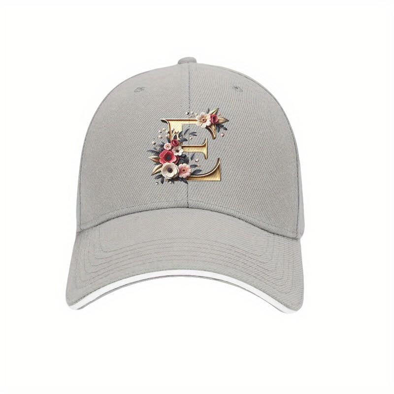 Floral Letter E Baseball Cap Unisex Polyester Casual Adjustable Sun Protection Dad Hat