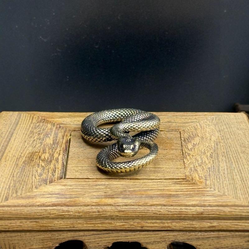 Retro Copper Snake  Ornament Decoration Tea Pet Antique Animal Figurines Miniatures Desk Living Room Home Decor Accessories