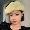 Y2K Pearls Bow Soft Hat Cotton Octagonal Brimless Hat Simple Lace Berets Cap School