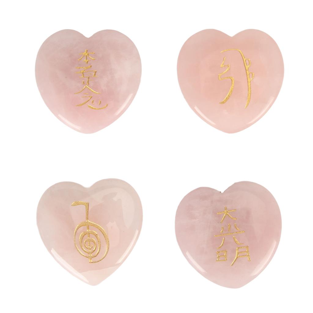 4Pcs Thumb Worry Stones Rose Quartz Heart Shaped Palm Size Reiki Balancing Stones for Family