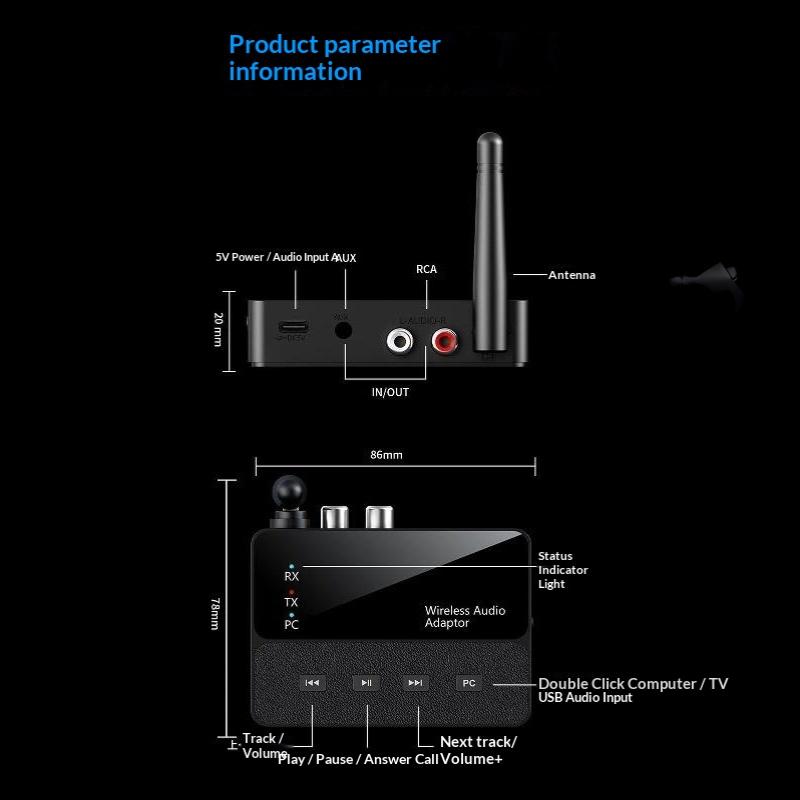 Bluetooth 6 Wireless Transmitter Receiver HiFi Sound Adapter 20M Long Range 1Pcs for Car TV Gaming Audio Devices