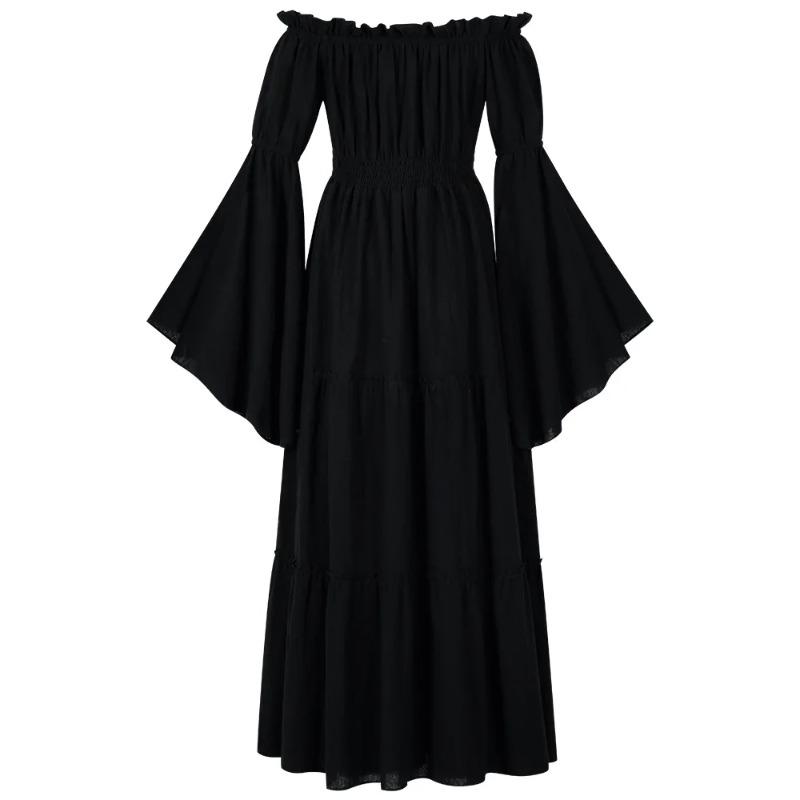Women Medieval Vintage Dress Off Shoulder Ruffle Long Renaissance Victorian Dresses Cosplay Retro Gown Halloween