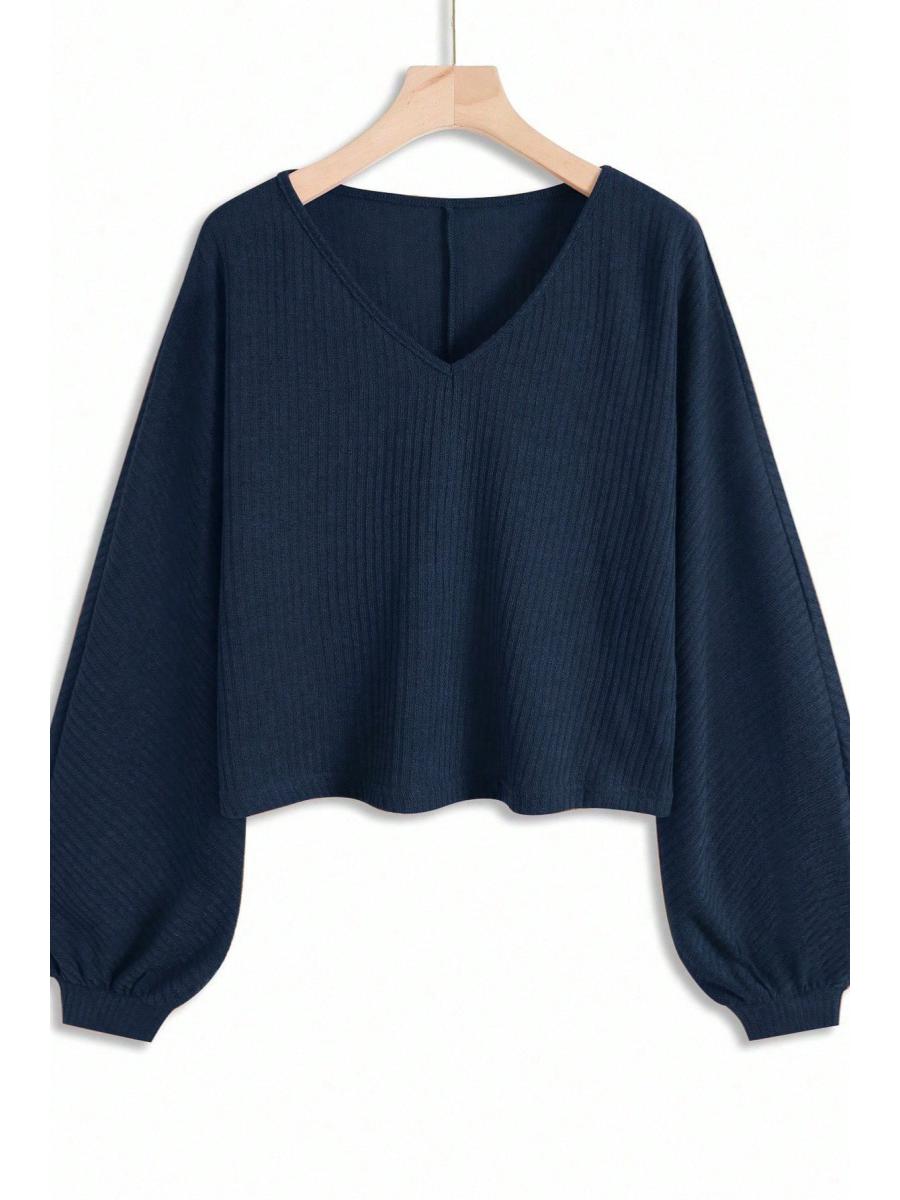 

2025 Women s V-Neck Long-Sleeve Solid Top - Casual & Comfortable, Perfect for Travel and Daily Wear. Extra Extra Large темно-синий