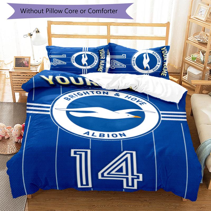 3pcs Brighton & Hove Albion F.C. Cover Set - Personalized Name, HD Printed Bedding with 1 Cover and 2 Pillowcases - Perfect for Home Decor, Easy Care