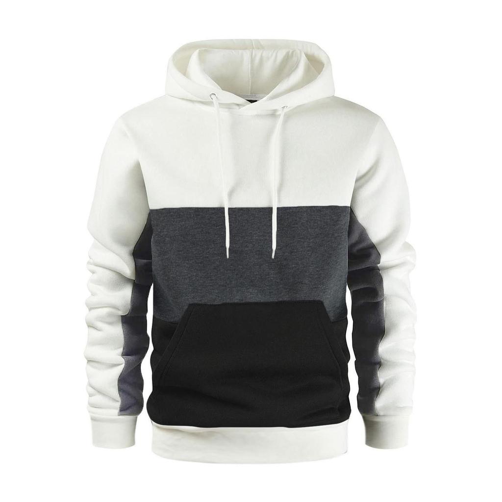 2024 Men's Autumn/Winter Fashion Color Block Hoodie - European & American Patchwork Style