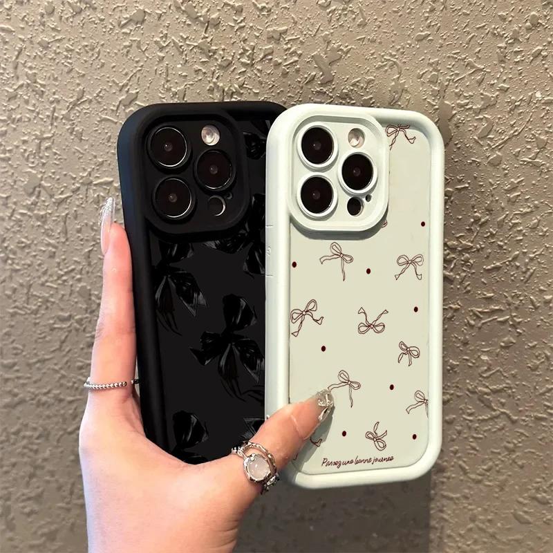 Cute Bow Pattern Silicone Soft Phone Case For iPhone 17 16 15 14 13 12 11 Pro Max 17 Air 16E XS X XR 7 8 Plus Shockproof Cover