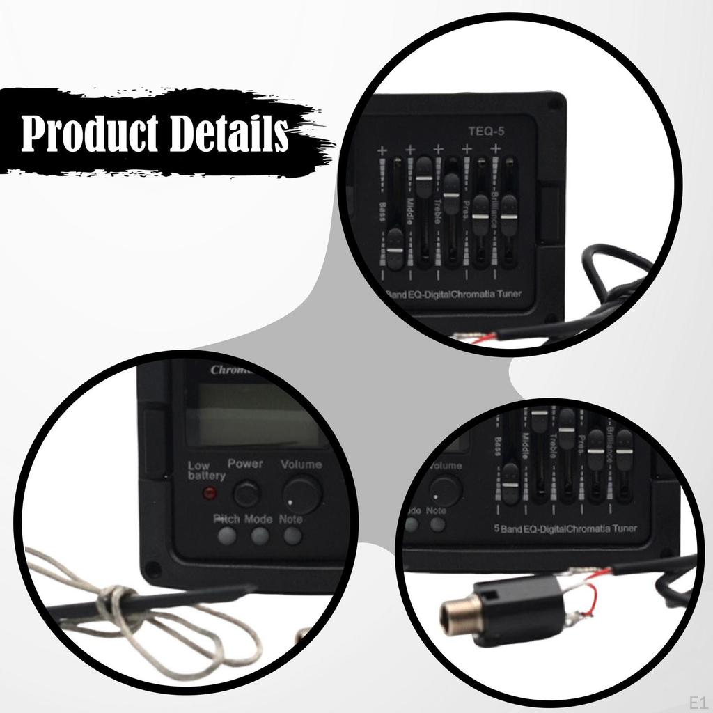 5 Band Acoustic Guitar Preamp Chromatia Blend Tuner Piezo Pickup,Volume Control for