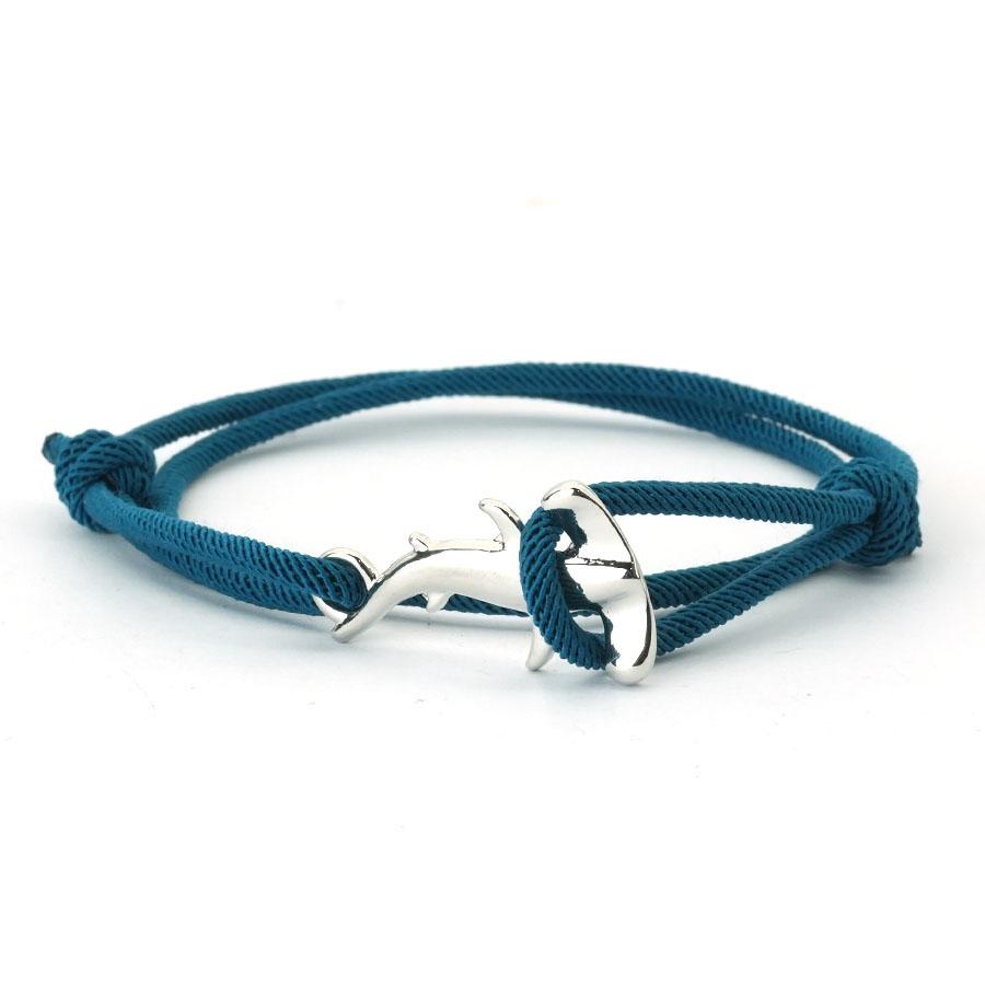 Double Layer Mens Shark Bracelet Sliding Adjustable 3mm Thin String Braslet Beach Nautical Silk Rope Braclet Pulseiras Hombre